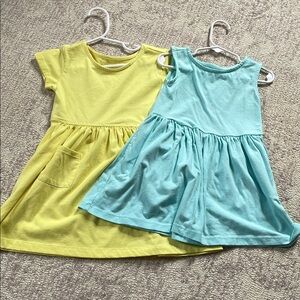 Primary Yellow and Blue Casual Sundress Short Sleeve Crew Neck